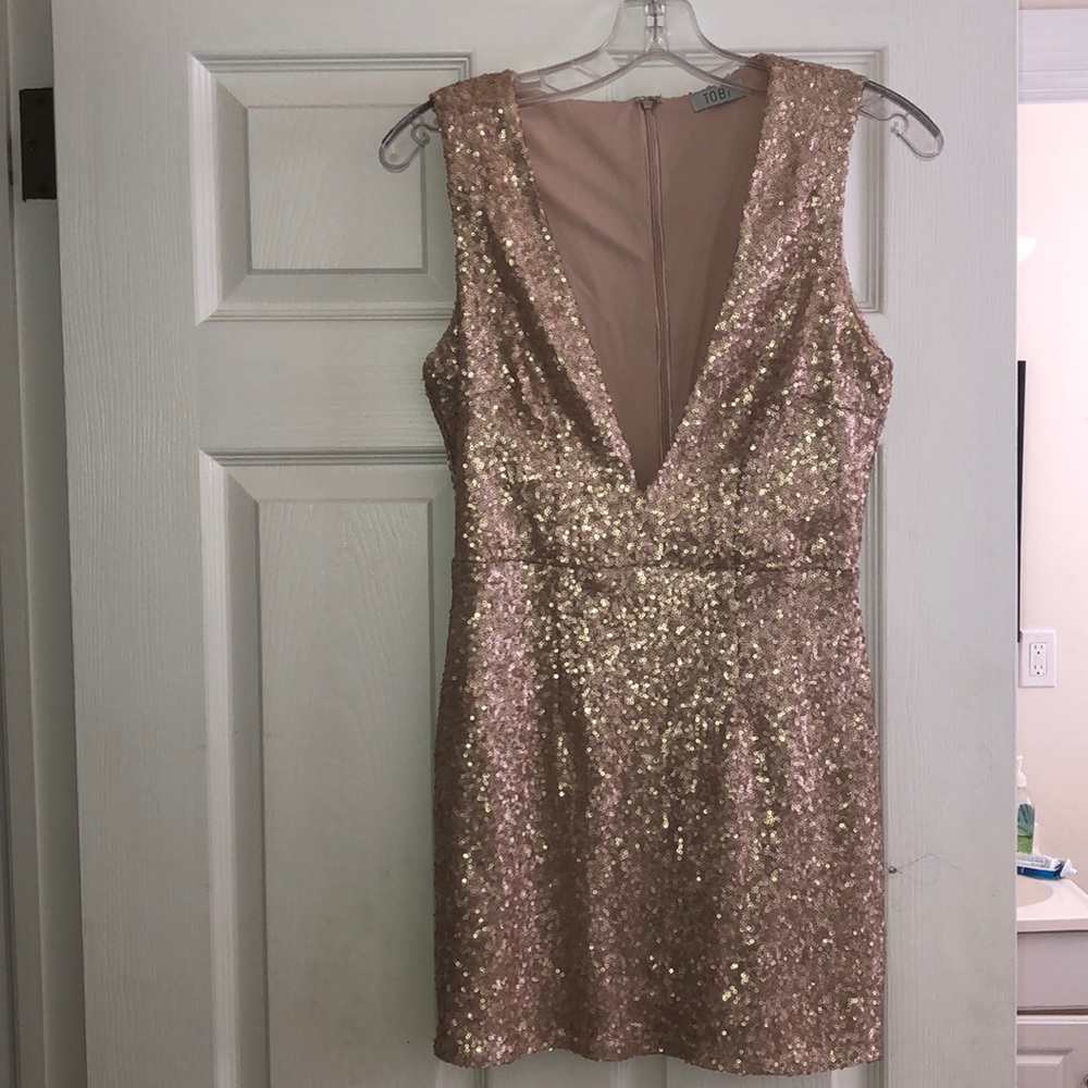 Champagne sequin deep v cut dress